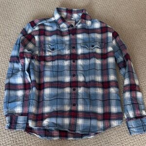 American Eagle Outfitters Men's Plaid Shirt in Blue, Red, and White